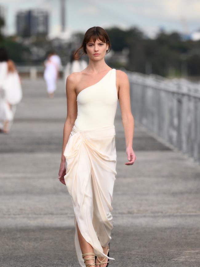 A model walks the runway during the Bondi Born show at Afterpay Australia Fashion Week. Picture: Getty Images