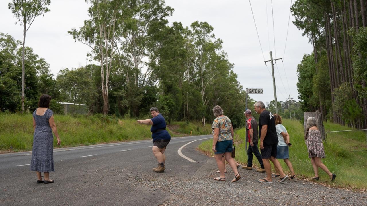 Canina residents congregated on Gate Rd and Tin Can Bay Road to express their ongoing concerns of the 10km stretch between Kin Kin Rd and Wilson’s Pocket Rd. Photo: Christine Schindler