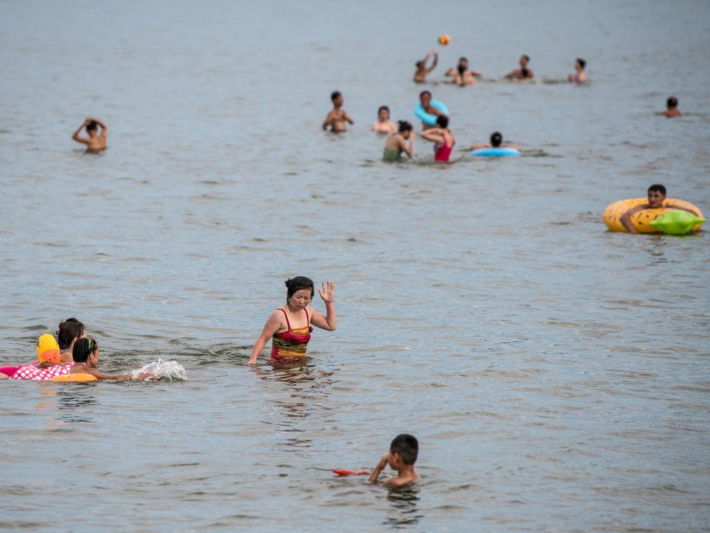 A group of people in the water in Wonsan. Picture: Carl Court/Getty Images