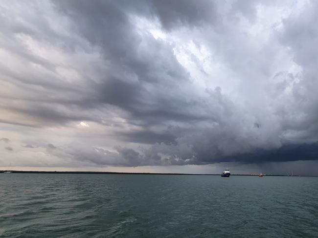 Phill Edgar captured this shot of a storm rolling in over Darwin Harbour. Picture: PHILL EDGAR