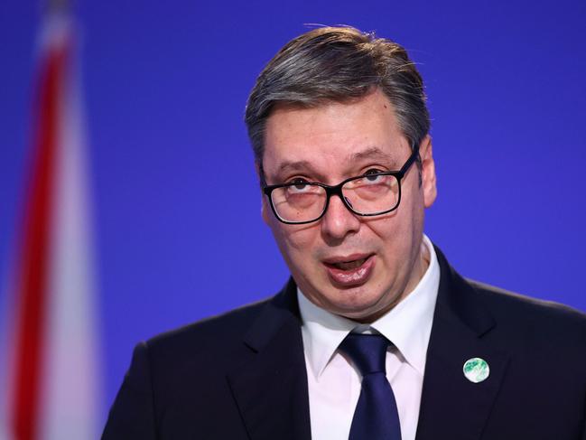 GLASGOW, SCOTLAND - NOVEMBER 02: Aleksandar Vucic, President of Serbia speaks during the UN Climate Change Conference on day three of COP26 at SECC on November 2, 2021 in Glasgow, Scotland. 2021 sees the 26th United Nations Climate Change Conference. The conference will run from 31 October for two weeks, finishing on 12 November. It was meant to take place in 2020 but was delayed due to the Covid-19 pandemic. (Photo by Hannah McKay - Pool/Getty Images)