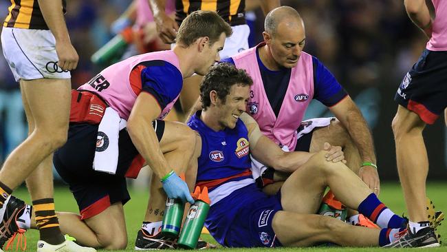 AFL: Round 3 Western Bulldogs v Hawthorn Robert Murphy injures his knee Picture:Wayne Ludbey