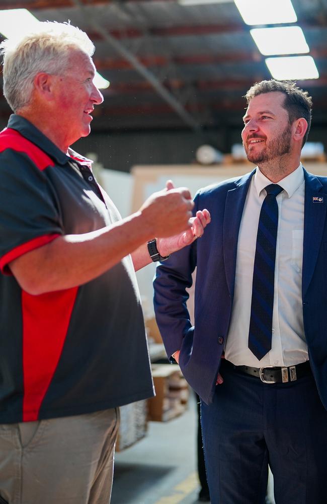 Business owner Ken Saville with Minister Felix Ellis at Invermay on Tuesday, February 25, 2025.