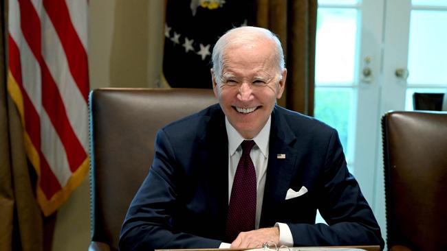 US President Joe Biden smiles during a cabinet meeting on June 6. Picture: AFP