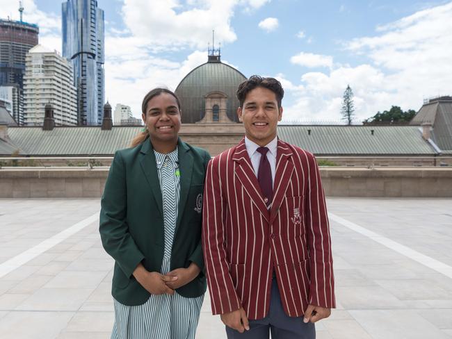 20/10/2017: AIEF scholarship students Danella Mene, Clayfield College and Melekai Williams, Ipswich Grammar School at parliament House, Brisbane. Josh Kelly for The Australian