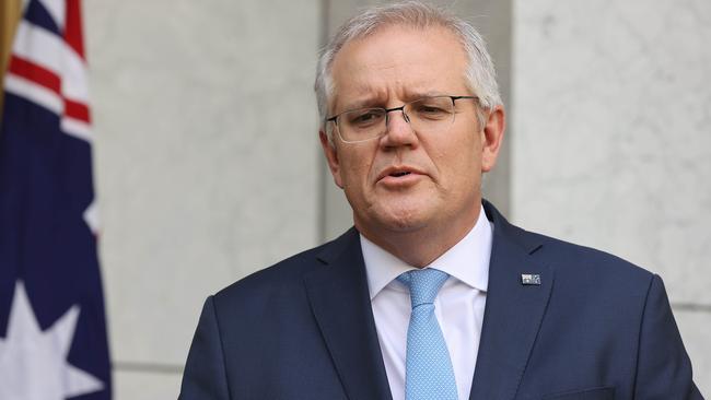 Scott Morrison spoke to media at press conference at Parliament House in Canberra this morning. Picture: Newswire/Gary Ramage