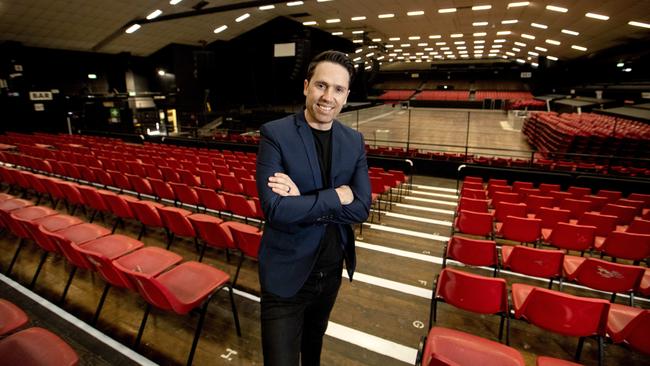 Tim Douglass, state pastor of Hillsong Victoria and Tasmania, pictured at Festival Hall in Melbourne after his church purchased the iconic music venue for $21.25 million. Picture: David Geraghty