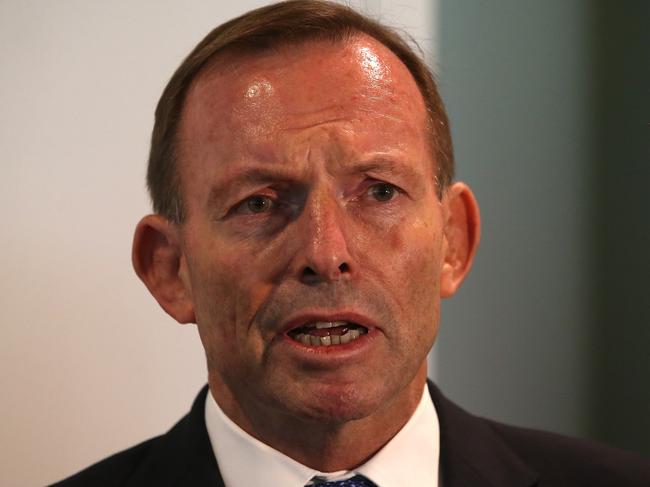 Former Prime Minister Tony Abbott  launching Senator Pauline HansonÕs first book in 11 years ÒPAULINE, IN HER OWN WORDSÓ, at Parliament House in Canberra. Picture Kym Smith