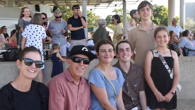 Angela Clark and Craig Clark with Olivia, Sam, Will and Eve at the Sunshine Coast Races on April 7, 2024.