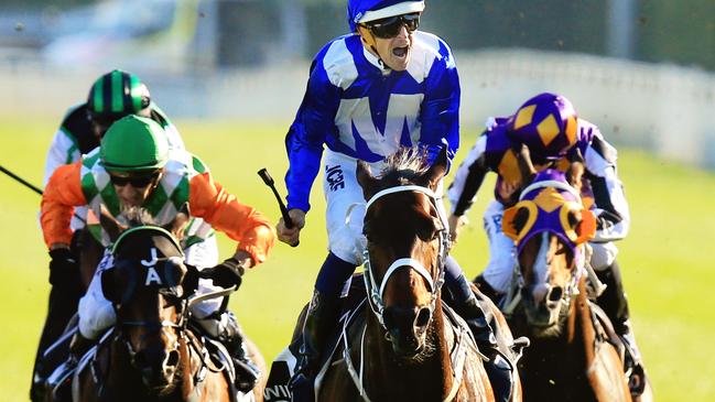 Hugh Bowman wins the Epsom on Winx during Epsom Day at Royal Randwick Races. pic Mark Evans