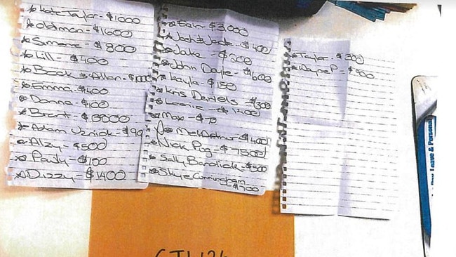 Some of the tick lists found during the search. Picture: Courts SA