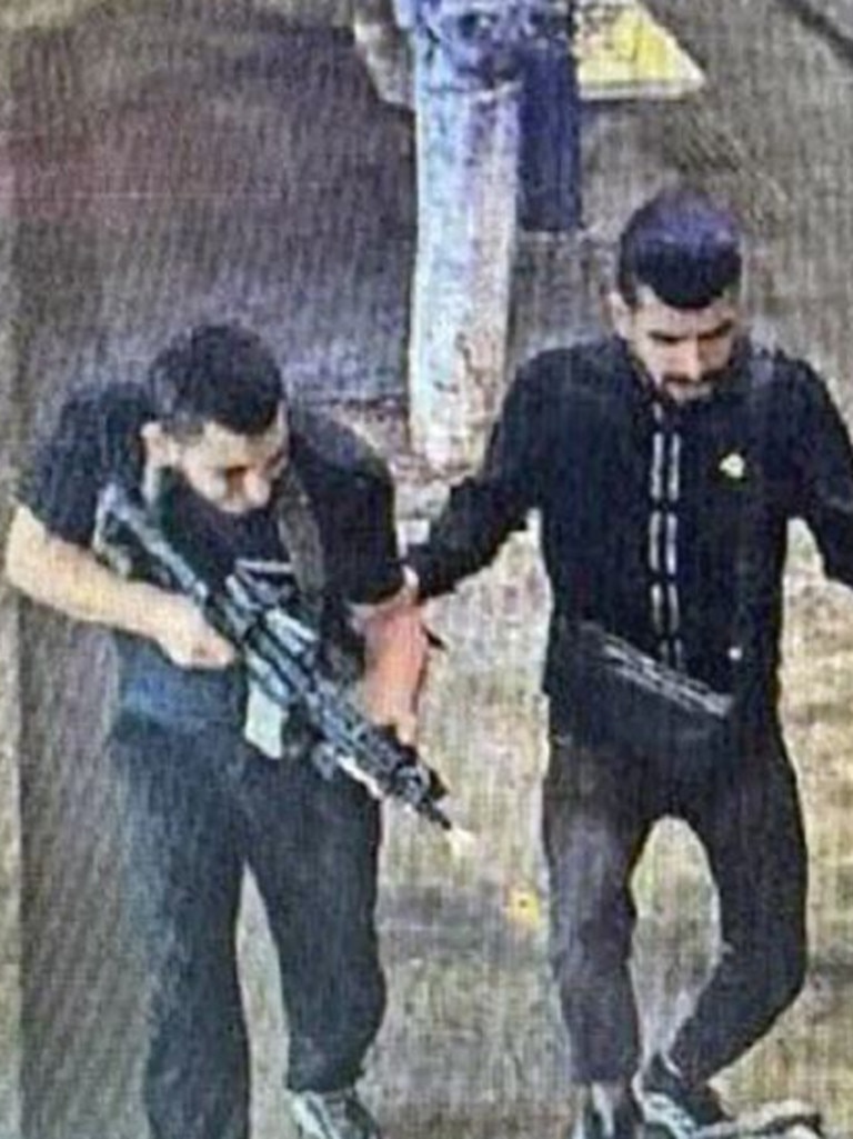 CCTV showed the two gunmen shooting on the light rail platform. Picture: Twitter/X.