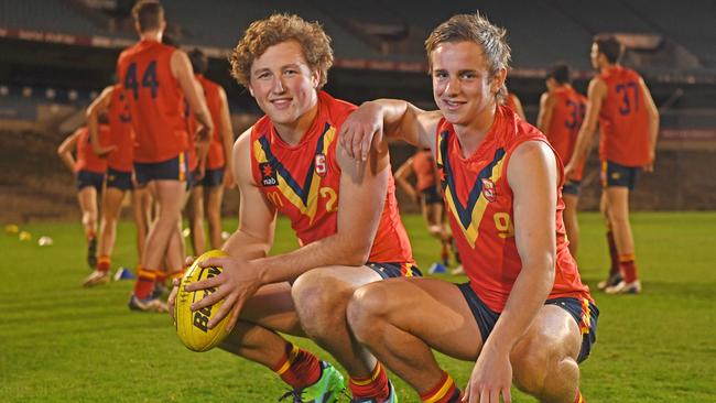 Will Gould and Jackson Mead after representing South Australia’s under-16 team last year. Picture: Tom Huntley