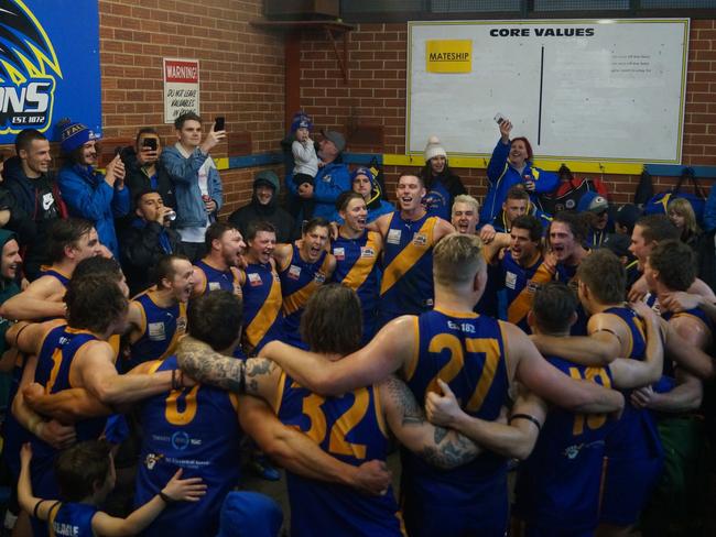 Lilydale sings the song after its win over Bayswater. Picture: Lilydale Football Club