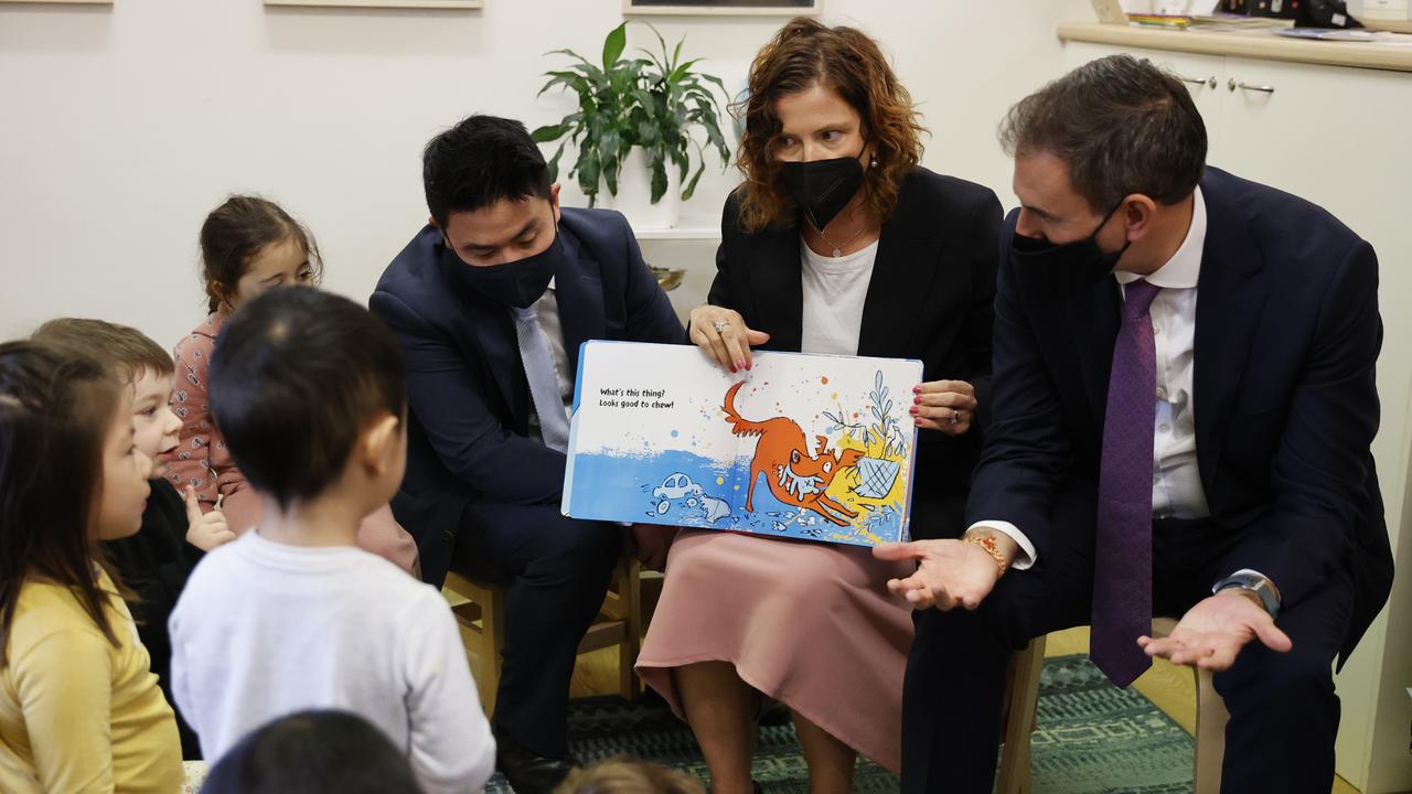 Pictured at the Goodstart Early Learning Centre in Carlton today is Shadow Treasurer Jim Chalmers MP, with Shadow Minister for Education Amanda Rishworth, and local Candidate Zhi Soon, on the Federal Election Campaign Trail. Picture: Tim Hunter.