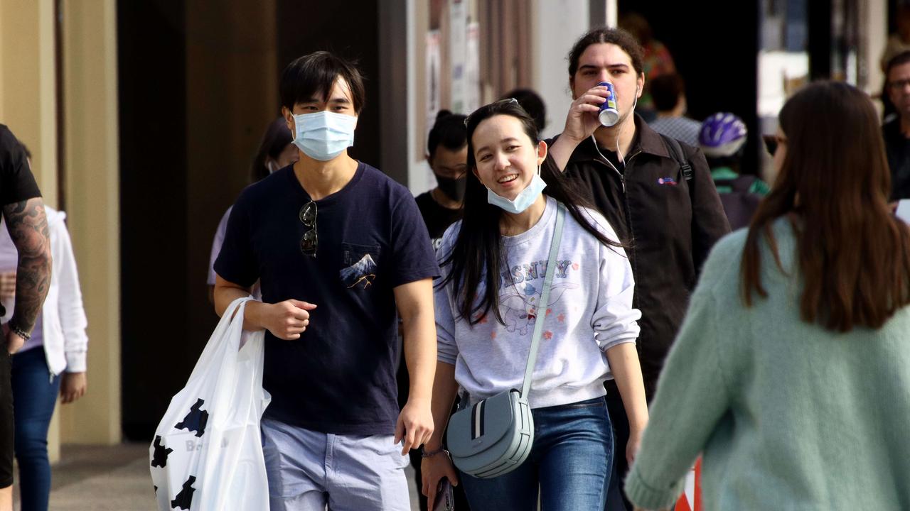 Shoppers have started to reappear in Brisbane’s Queen Street Mall with the easing of some coronavirus restrictions in Queensland. Picture: David Clark