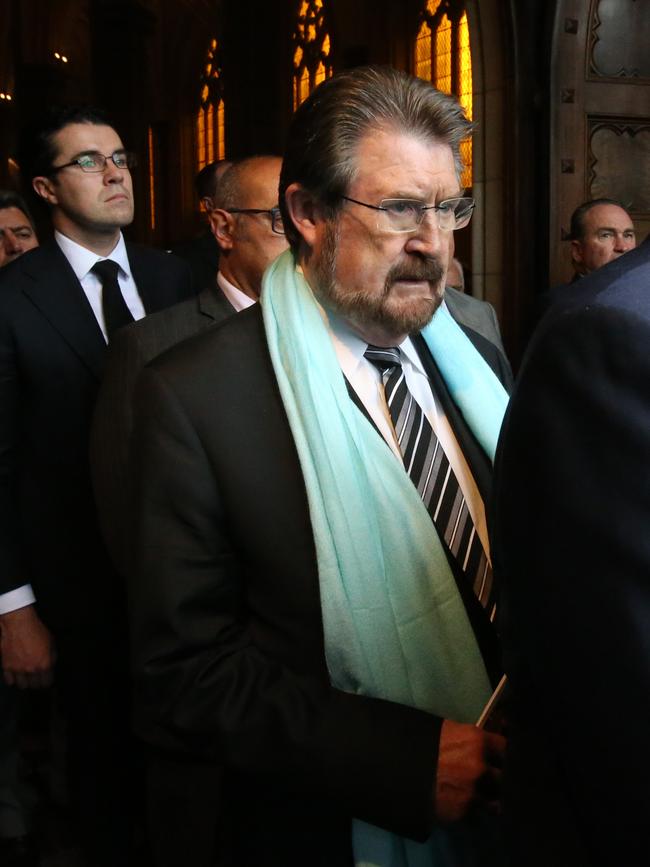 Senator Derryn Hinch leaves with funeral parade. Picture: David Caird