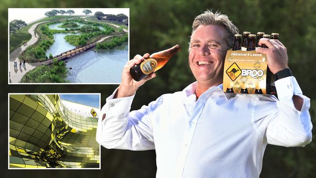 Broo chief Kent Grogan; and artist’s impressions of the brewer’s planned environmentally-friendly Ballarat brewery and wetlands. Picture: Rob Leeson