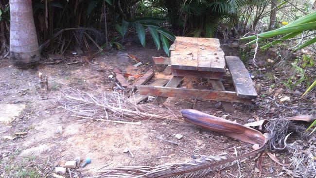 A damaged picnic table on the property. Picture: supplied 