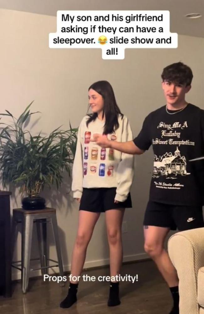 Kaden and Kaysha used a powerpoint presentation to try to convince his parents they were ready for sleepovers. Picture: TikTok