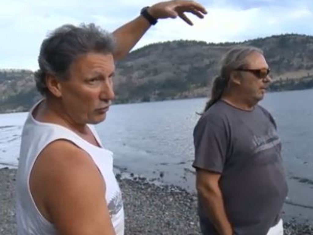 David Halbauer, with brother Keith, took video footage of a dinosaur like animal while picnicking by the lake on September 12. Picture: Global News