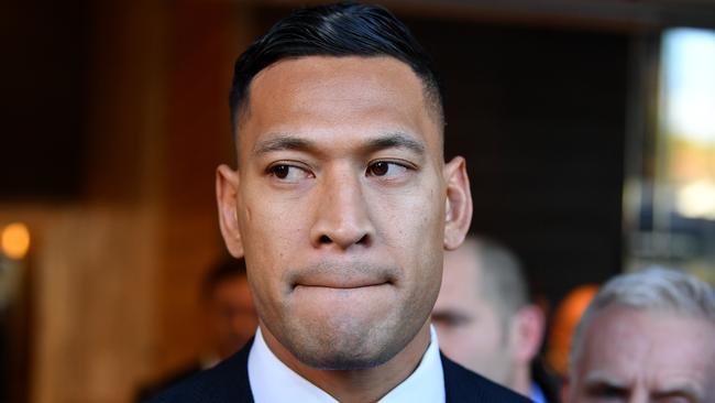 Israel Folau leaves a conciliation hearing at the Fair Work Commission in Sydney, Friday, June 28, 2019. (AAP Image/Joel Carrett) NO ARCHIVING