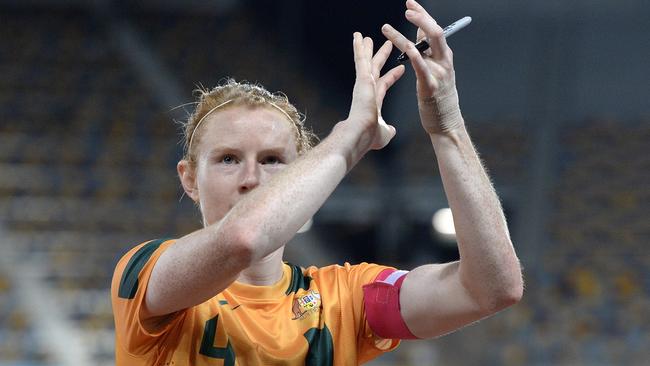 Clare Polkinghorne is retiring from international football. Picture: Bradley Kanaris/Getty Images