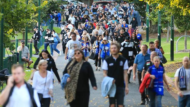 Fans flock to the MCG for the Collingwood Magpies versus Western Bulldogs game. Picture: Mark Stewart