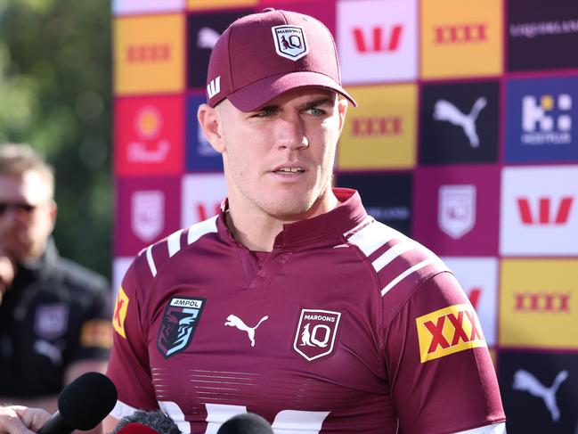 Beau Fermor talks to media at QueenslandÃs Origin camp at Twin Waters on the Sunshine Coast on Wednesday. Picture Lachie Millard