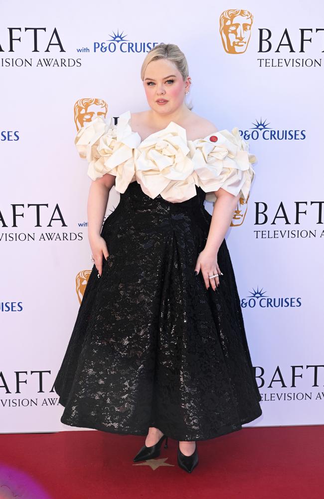 Bridgerton’s Nicola Coughlan levelled up the drama in a fabulous black lace gown with a flower-inspired cream neckline. Picture: Stuart C. Wilson/Getty Images