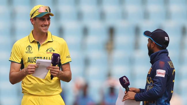 Cummins and Kusal Mendis at the toss of the coin. (Photo by Robert Cianflone/Getty Images)