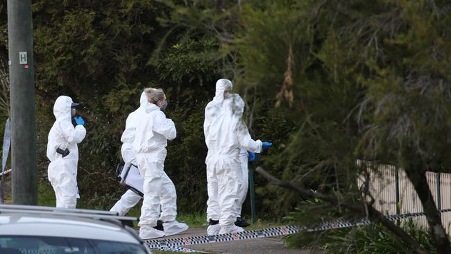 Police at the scene of a double shooting in West Pennant Hills. Picture: John Grainger