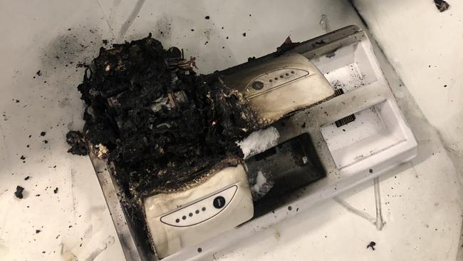 Lithium-ion batteries and a charger bank that caught fire recently. Picture: Fire &amp; Rescue