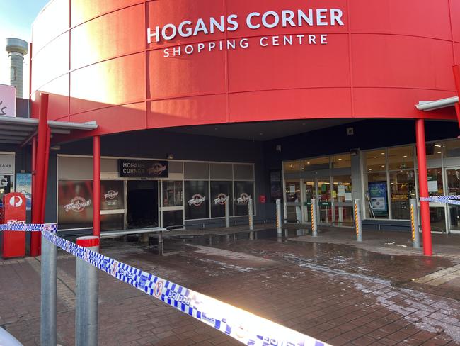 Fire Rescue Victoria investigate the suspicious fire at Hogan’s Corner Tobacconist store.