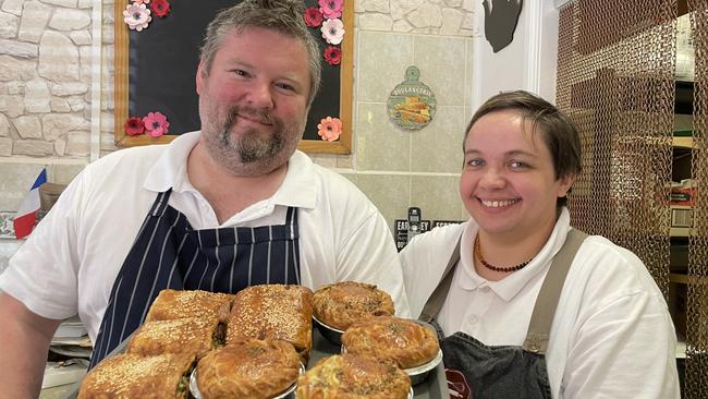 Watch Your Fingers bakery's Nigel and Marion Jeffery with some of their freshly-baked pies.