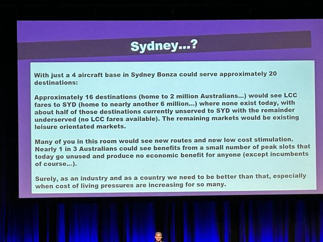 Tim Jordan is desperate for slots at Sydney Airport, explaining his reasons in this slide.