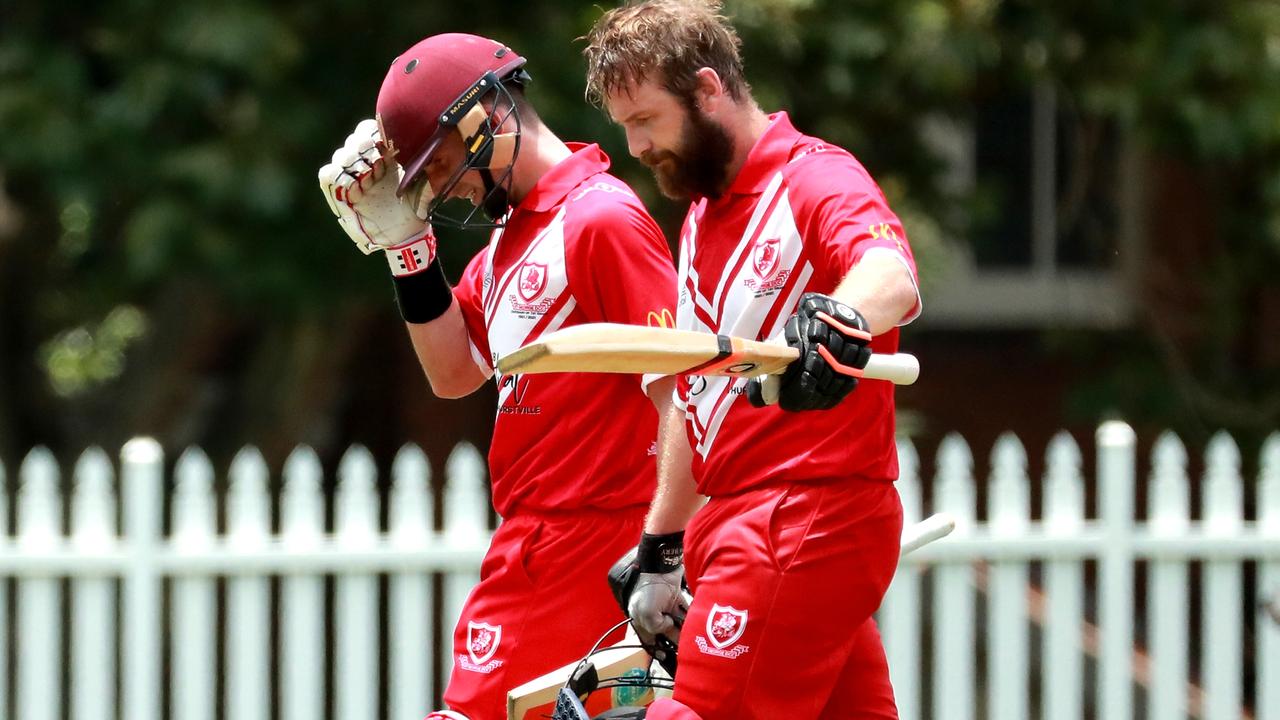 English cricketer Mark Stoneman and Luke Bartier in round seven of the Belvidere Cup. Pic: Jeremy Ng.