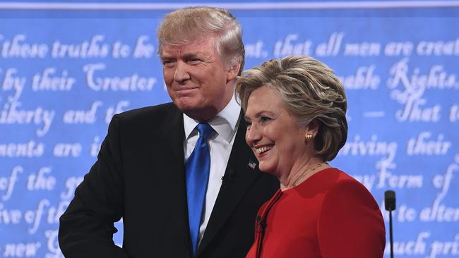 Democratic nominee Hillary Clinton with Republican nominee Donald Trump during the first presidential debate at Hofstra University in Hempstead, New York.