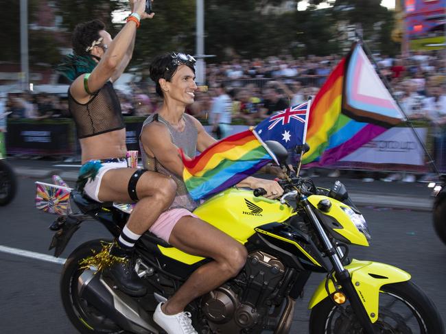 Participants enjoying last year’s Sydney Gay and Lesbian Mardi Gras Parade. Picture: Monique Harmer