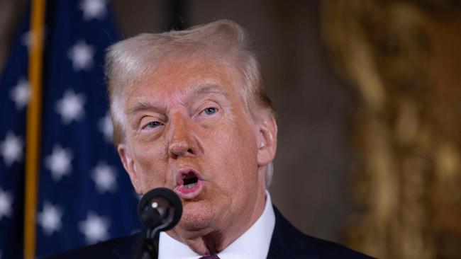 PALM BEACH, FLORIDA - JANUARY 07: U.S. President-elect Donald Trump speaks to members of the media during a press conference at the Mar-a-Lago Club on January 07, 2025 in Palm Beach, Florida. Trump will be sworn in as the 47th president of the United States on January 20, making him the only president other than Grover Cleveland to serve two non-consecutive terms in office.   Scott Olson/Getty Images/AFP (Photo by SCOTT OLSON / GETTY IMAGES NORTH AMERICA / Getty Images via AFP)