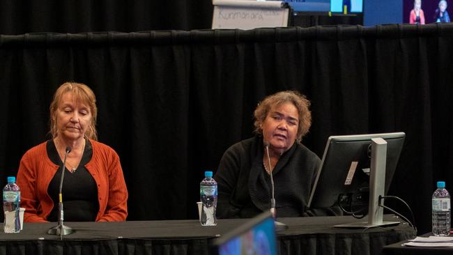 Kim McRae and Mrs Smith from NPY Women’s Council giving evidence at the Disability Royal Commission in Alice Springs on Tuesday, 12 July. Picture: Supplied by the Disability Royal Commission