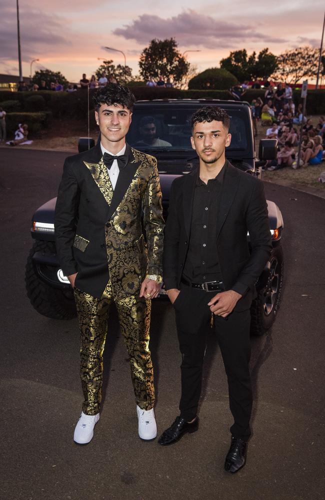 Majd Jito (left) and Frank Khalaf at Harristown State High School formal at Highfields Cultural Centre, Friday, November 17, 2023. Picture: Kevin Farmer