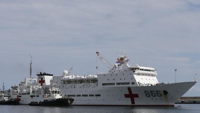 Chinese navy hospital ship The Peace Ark arrives at the port in la Guaira, Venezuela at the weekend. Picture: AP<br/>