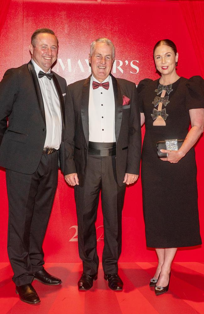 Ry Collins, Greg Williamson and Kelly Vea Vea at Mackay Mayor's Charity Ball Saturday 10 May 2025 Picture: Michaela Harlow
