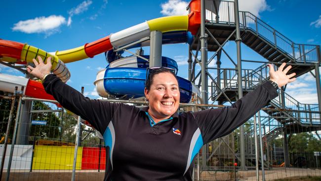 Splashez Aquatic Centre co-ordinator Shae Donovan said the new water slides in Mount Isa should be ready for youth by June. She said the slides have become a “talking point” for hyped up youth.