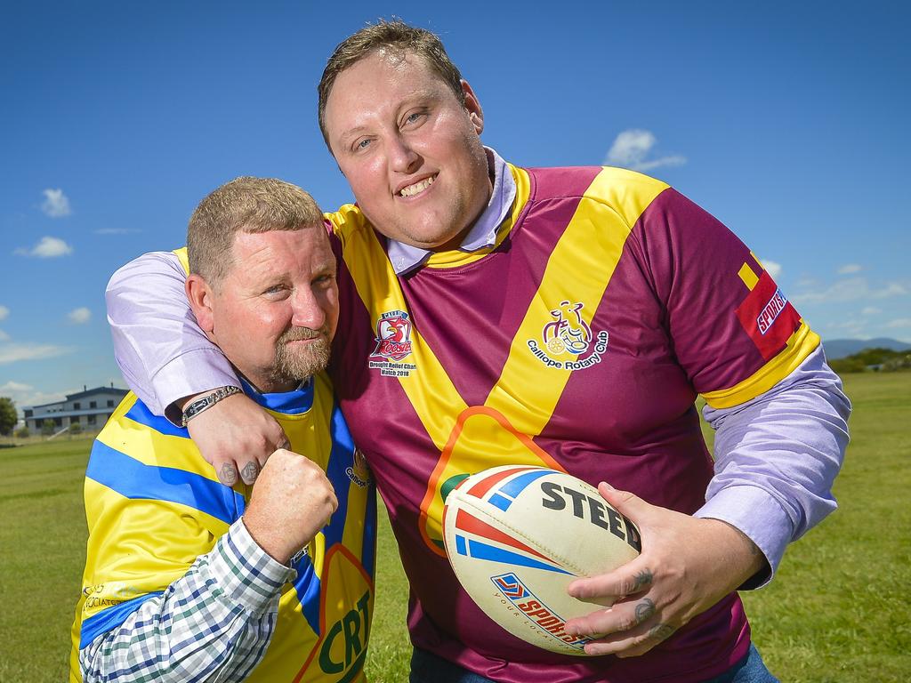 Gladstone Councillors Peter Masters and Kahn Goodluck will take part in this weekend's drought fundraiser at Calliope Roosters Rugby League Club.