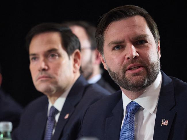 This handout photograph taken and released by Ukrainian Presidential press-service in Munich on February 14, 2025  shows US Vice President of the United States JD Vance (R) and US Secretary of State Marco Rubio (2nd R) during their meeting with the President of Ukraine (not in picture) on the sidelines of the Munich Security Conference. (Photo by Handout / UKRAINIAN PRESIDENTIAL PRESS SERVICE / AFP) / RESTRICTED TO EDITORIAL USE - MANDATORY CREDIT "AFP PHOTO / UKRAINIAN PRESIDENTIAL PRESS SERVICE" - NO MARKETING NO ADVERTISING CAMPAIGNS - DISTRIBUTED AS A SERVICE TO CLIENTS