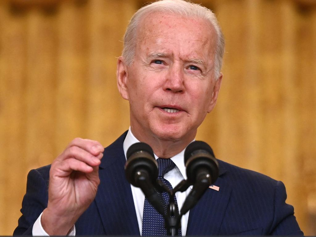 US President Joe Biden delivers remarks on the terror attack at Hamid Karzai International Airport, in the East Room of the White House. Picure: AFP