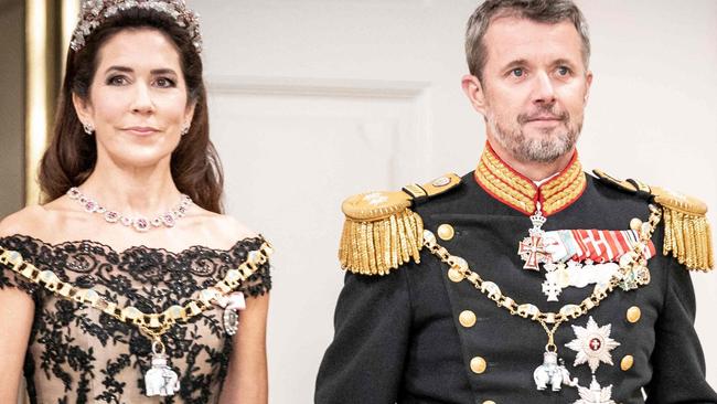 Crown Prince Frederik and Crown Princess Mary arrive at  the gala banquet at Christiansborg Palace on September 11, 2022, during celebrations to mark the 50th anniversary of the Queen of Denmark's accession to the throne. (Photo by Mads Claus Rasmussen / Ritzau Scanpix / AFP) / Denmark OUT