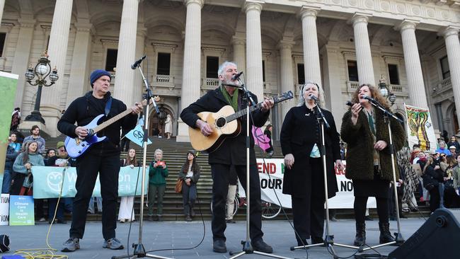 Band Goanna performed their song Takayna on Saturday. Picture: NCA NewsWire / Josie Hayden